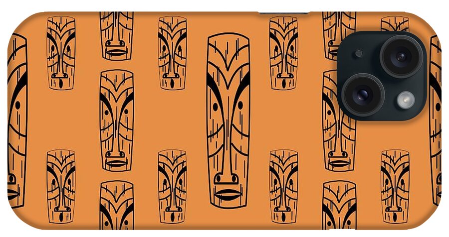 Tiki iPhone Case featuring the digital art Tikis in Orange by Donna Mibus