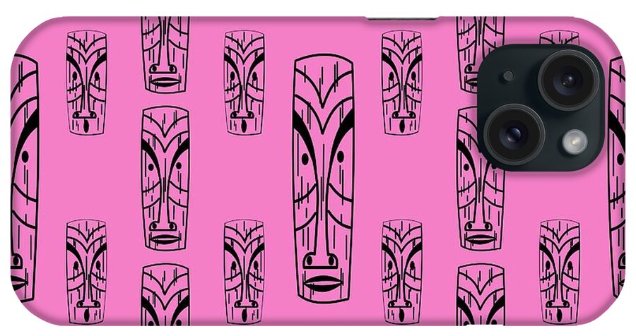 Mid Century Modern iPhone Case featuring the digital art Tikis on Pink by Donna Mibus
