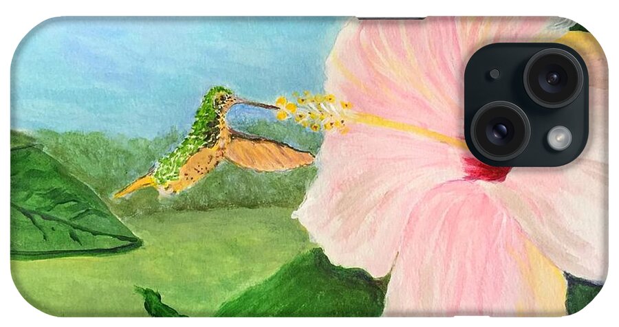 Pink Hibiscus iPhone Case featuring the painting Time for Lunch by Anne Sands