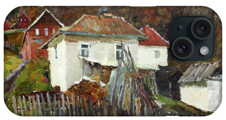 Plein Air iPhone Case featuring the painting Time for use the stove. November in the Serbia. by Juliya Zhukova
