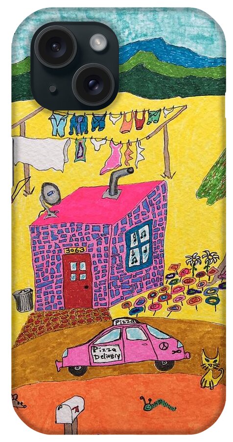  iPhone Case featuring the painting Tiny House with Clothesline by Lew Hagood