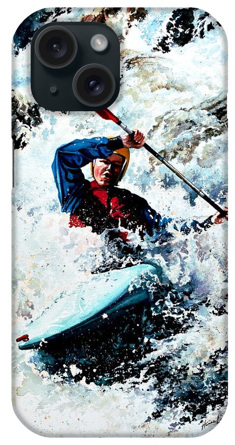 Sports Artist iPhone Case featuring the painting To Conquer White Water by Hanne Lore Koehler