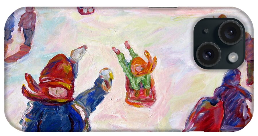 Children Tobagganing iPhone Case featuring the painting Tobogganing by Naomi Gerrard