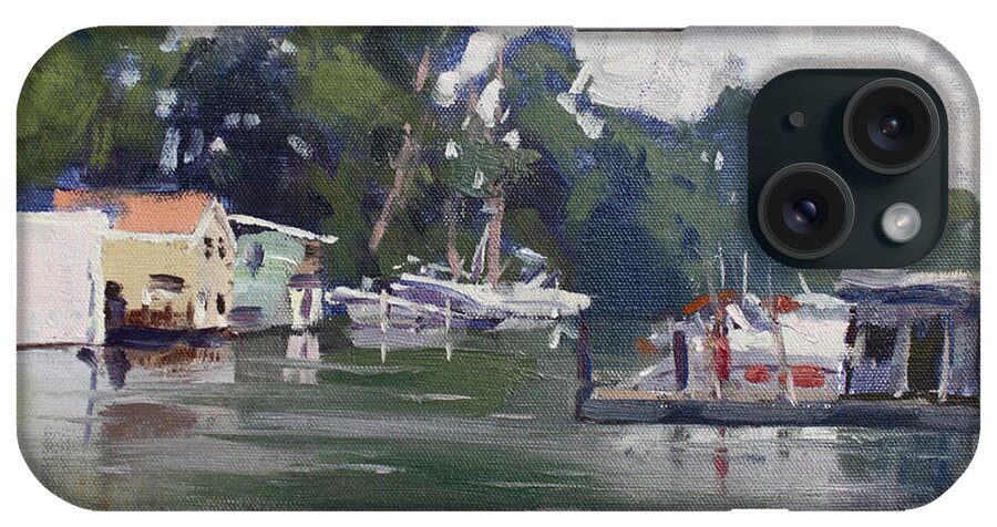 Plein Air iPhone Case featuring the painting Today's Plein Air Workshop Demonstration at Wardell Boat Yard by Ylli Haruni