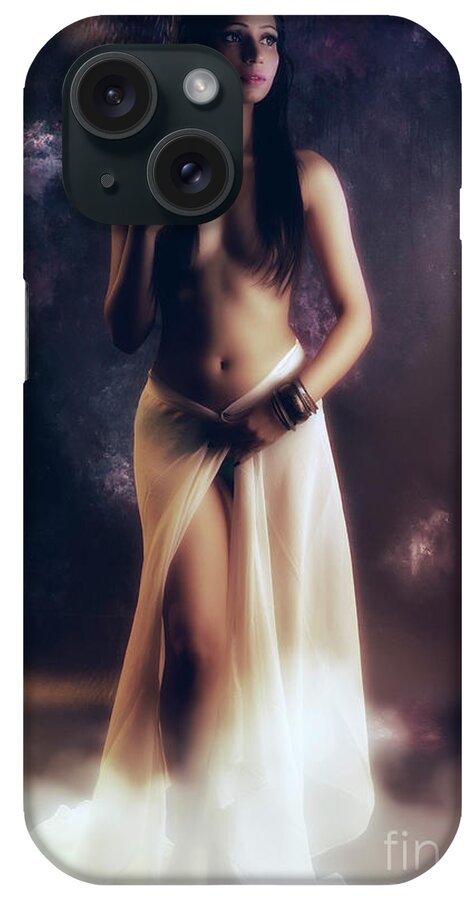 Seductive iPhone Case featuring the photograph Topless nude in smoke by Kiran Joshi