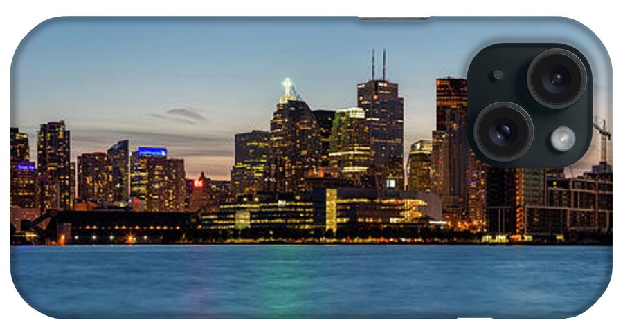3scape iPhone Case featuring the photograph Toronto Skyline at Dusk Panoramic by Adam Romanowicz