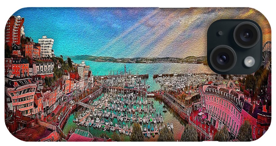 Nag004996c Horizontal Abstract Modern Contemporary Digital Art Artwork Painting Harbour Harbor Scene At Torquay Deven Devonshire England English Britain British Seaside Coastal Resort Town Torbay Tor Bay Bay Artist Edmund Nagele Naegele Nagelestock Original Hdr Sonrx Image Picture English Riviera West Country South West Canvas Card Poster Romantic Buchcover Book Cover Design Fine Texture Textured Sunset Evening Setting iPhone Case featuring the digital art Torquay 2018 by Edmund Nagele FRPS