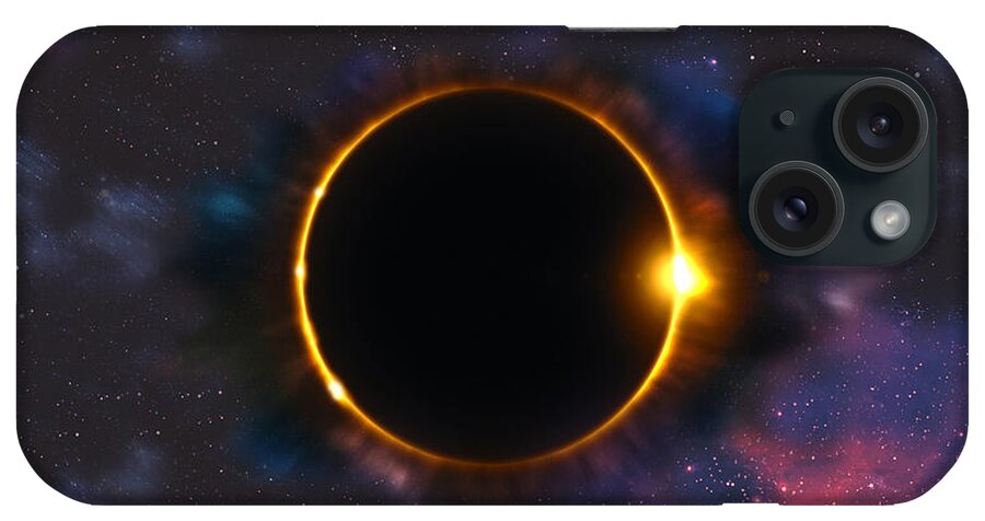 Eclipse iPhone Case featuring the digital art Total Solar Eclipse In Space by Georgeta Blanaru