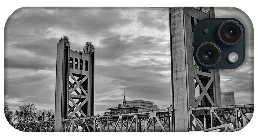 Sacramento iPhone Case featuring the photograph Tower Bridge Sunrise Black and White by Randy Wehner