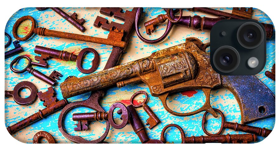 Old iPhone Case featuring the photograph Toy Gun And Old Keys by Garry Gay