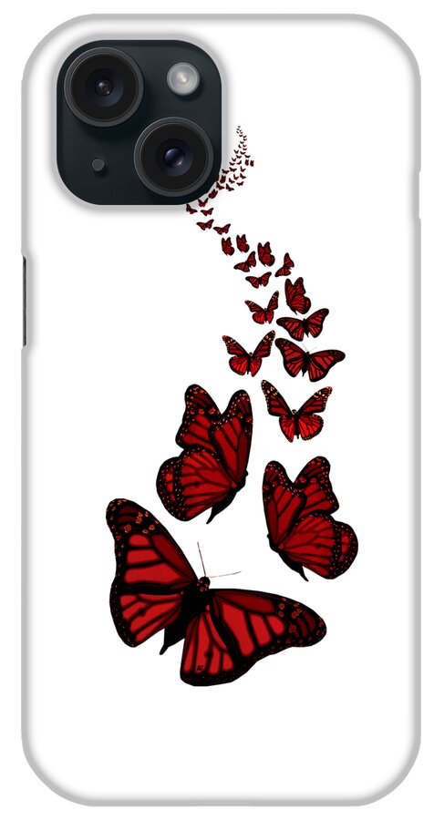 Red iPhone Case featuring the digital art Trail of the Red Butterflies Transparent Background by Barbara St Jean