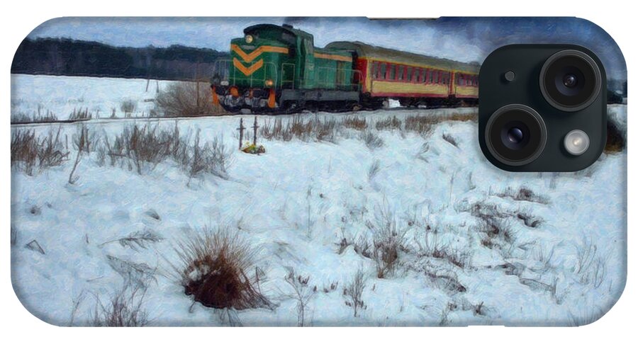 Dean Wittle iPhone Case featuring the painting Train In Winter Landscape - POL109497 by Dean Wittle