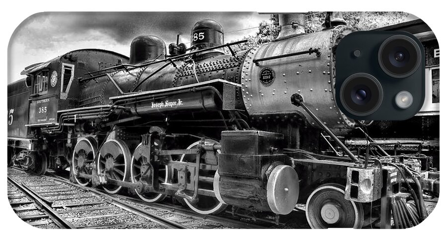 Paul Ward iPhone Case featuring the photograph Train - Steam Engine Locomotive 385 in black and white by Paul Ward