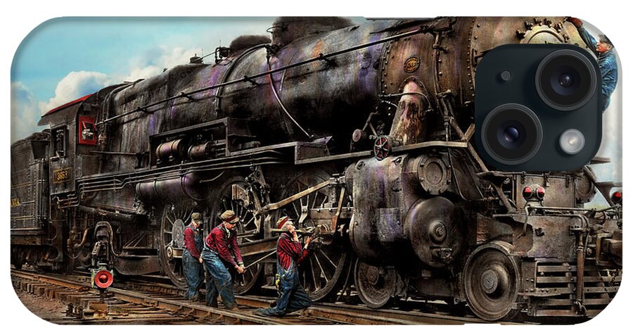 Color iPhone Case featuring the photograph Train - Working on the railroad 1930 by Mike Savad