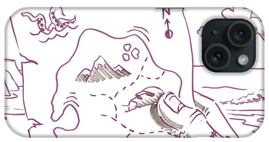 Treasure iPhone Case featuring the drawing Treasure Map Cartoon - Where Did I Bury It by Mike Jory