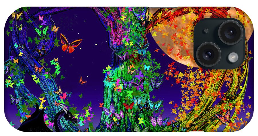 Harvest Moon iPhone Case featuring the painting Tree Of Life With Owl and Dragon by Michele Avanti