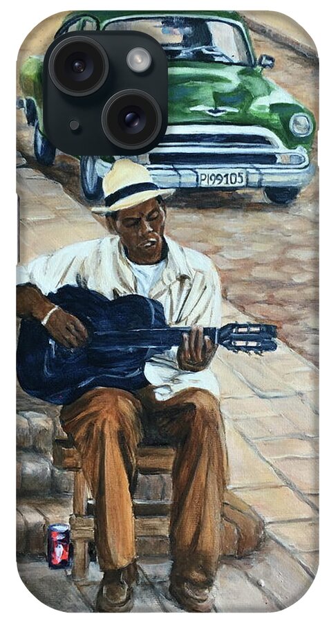 Guitar iPhone Case featuring the painting Trinidad Musician #5 by Bonnie Peacher