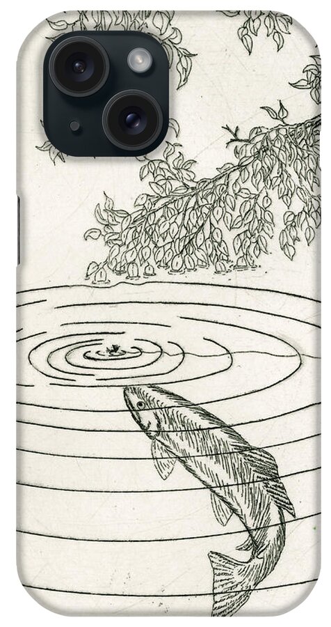 Charles Harden iPhone Case featuring the drawing Trout Rising to Dry Fly by Charles Harden