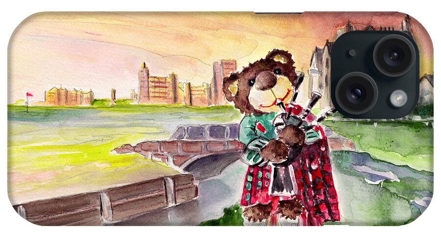 Animals iPhone Case featuring the painting Truffle McFurry Playing The Bagpipes At St Andrews by Miki De Goodaboom