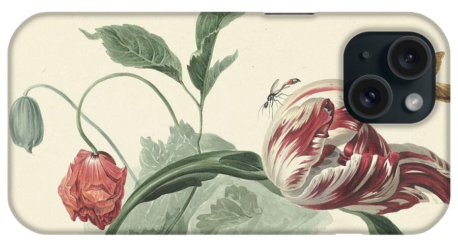 Flower iPhone Case featuring the painting Tulip and a poppy, Willem van Leen attributed to, 1763 - 1825 by Celestial Images