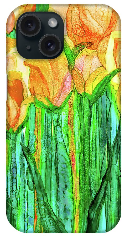 Carol Cavalaris iPhone Case featuring the mixed media Tulip Bloomies 1 - Yellow by Carol Cavalaris