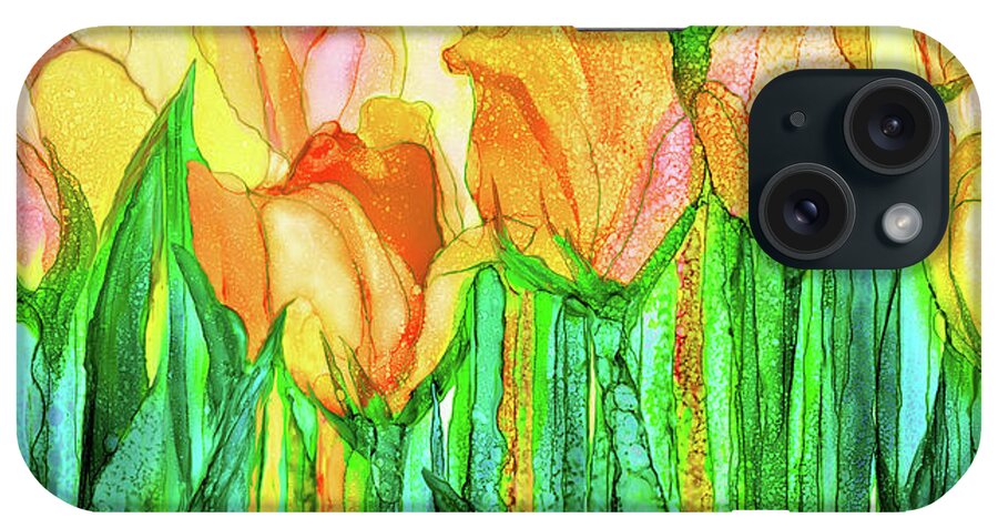 Carol Cavalaris iPhone Case featuring the mixed media Tulip Bloomies 4 - Yellow by Carol Cavalaris