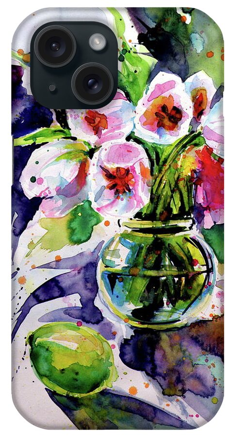 Still Life iPhone Case featuring the painting Tulips with lemon by Kovacs Anna Brigitta