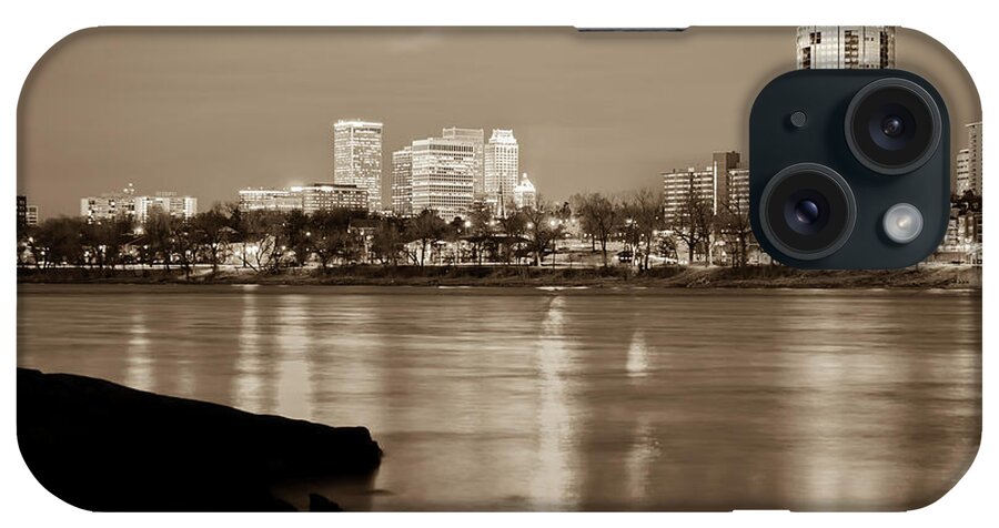 Tulsa Skyline iPhone Case featuring the photograph Tulsa Oklahoma - University Tower View - Sepia Edition by Gregory Ballos