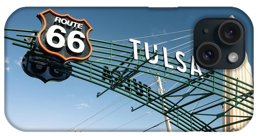America iPhone Case featuring the photograph Tulsa Oklahoma Vintage Route 66 Sign - Color by Gregory Ballos
