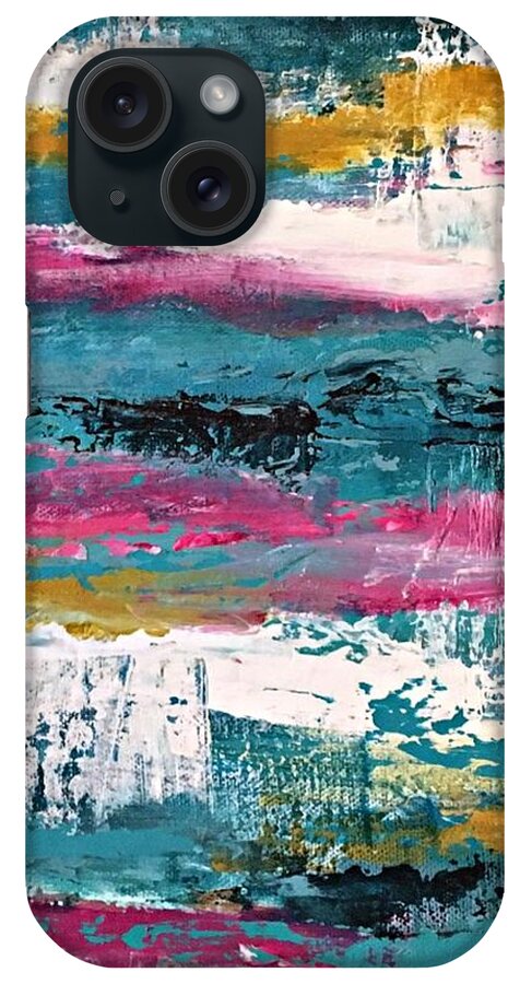 Abstract iPhone Case featuring the painting Turquoise Reflections no. 2 by Mary Mirabal