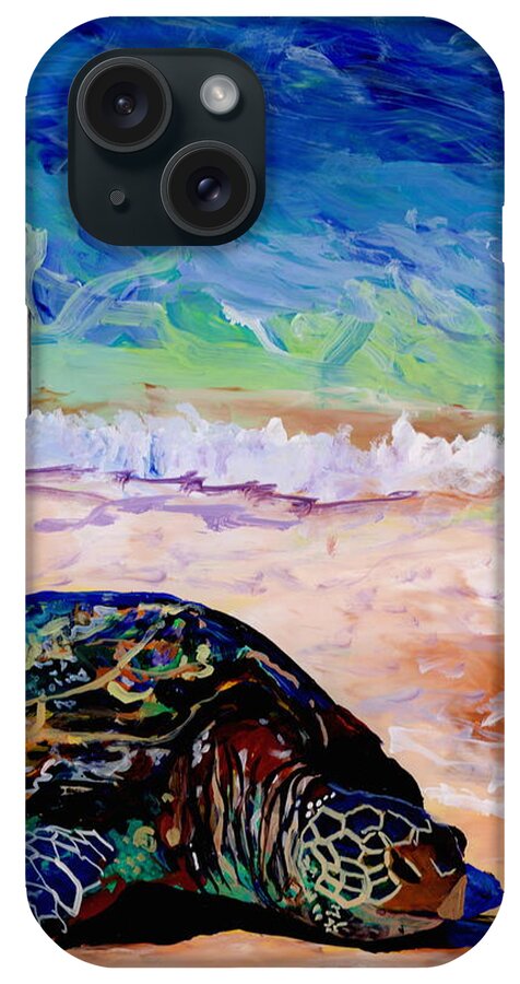 Sea Turtle iPhone Case featuring the painting Turtle at Poipu Beach 9 by Marionette Taboniar