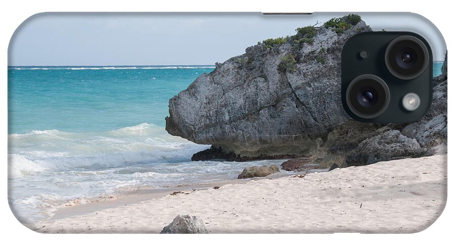 Mexico Quintana Roo iPhone Case featuring the digital art Turtles Beach at Tulum Ruins by Carol Ailles