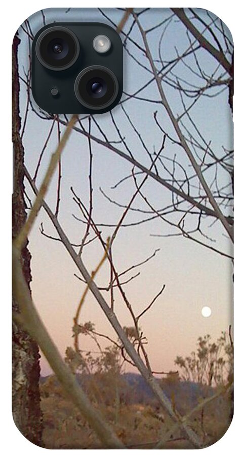 Twilight iPhone Case featuring the photograph Twighlight Moon Between Trees by Feather Redfox