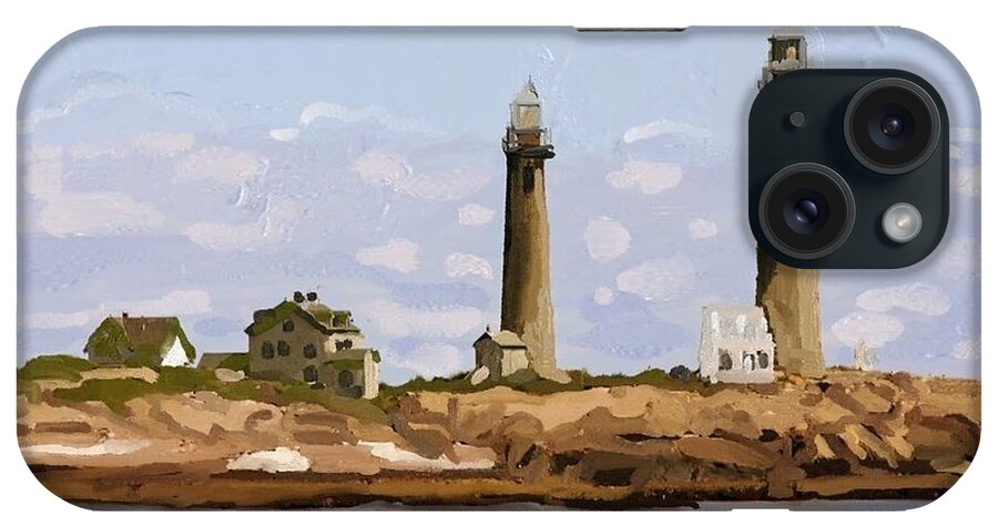 Twin Lights iPhone Case featuring the painting Twin Lights, Thatcher's Island, Rockport, MA by Melissa Abbott