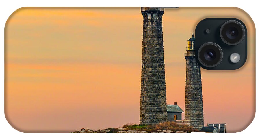 Lighthouse iPhone Case featuring the photograph Twin Lights with Morning Glow by Tim Kirchoff
