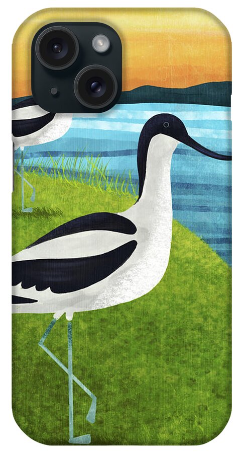 Birds iPhone Case featuring the painting Two Avocets In Suffolk by Little Bunny Sunshine