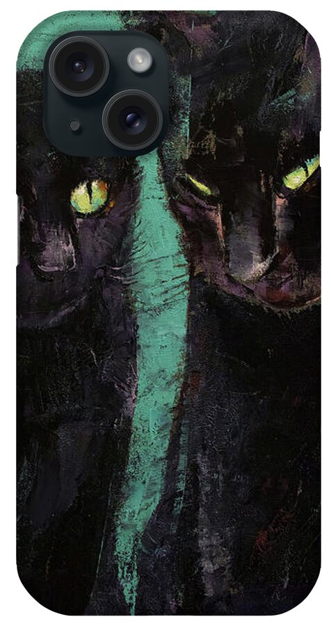 Abstract iPhone Case featuring the painting Two Black Cats by Michael Creese