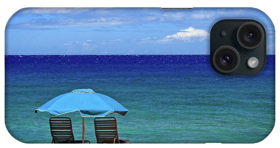 Chairs iPhone Case featuring the photograph Two Chairs And An Umbrella by James Eddy