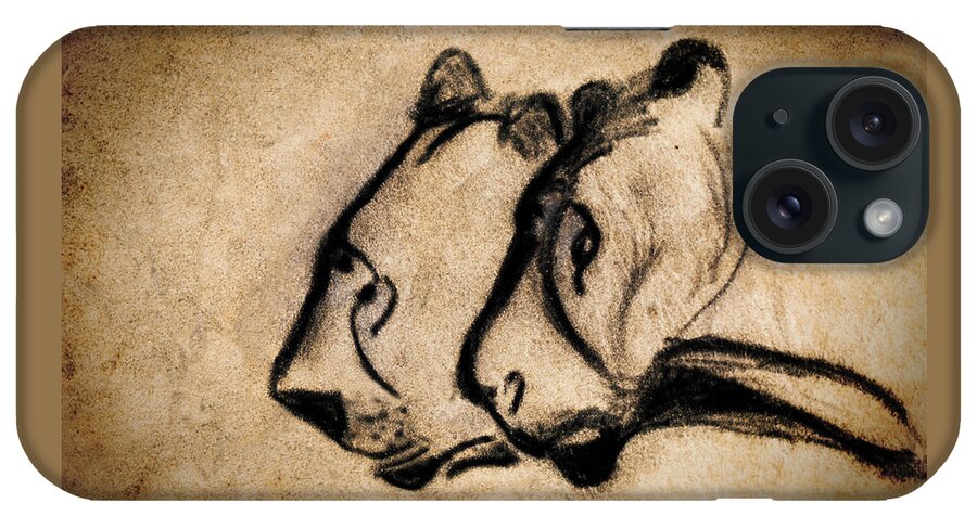 Chauvet Cave Lions iPhone Case featuring the painting Two Chauvet Cave Lions by Weston Westmoreland