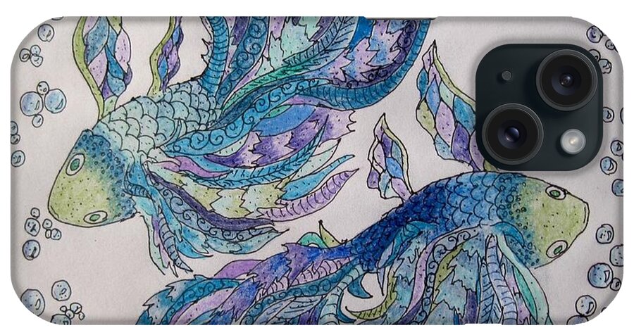 Fish iPhone Case featuring the drawing Two fish tangled 2 by Megan Walsh