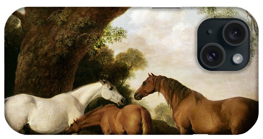 Two iPhone Case featuring the painting Two Mares and a Foal by George Stubbs