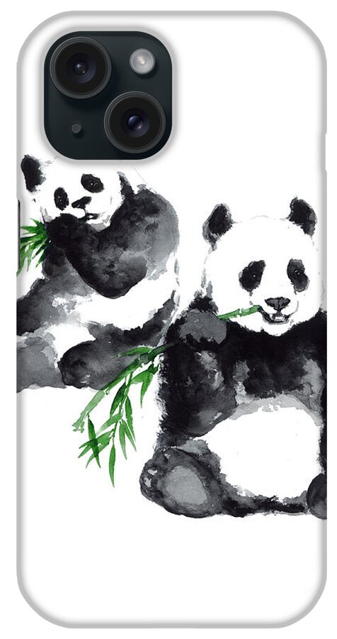 Panda iPhone Case featuring the painting Two pandas watercolor painting by Joanna Szmerdt