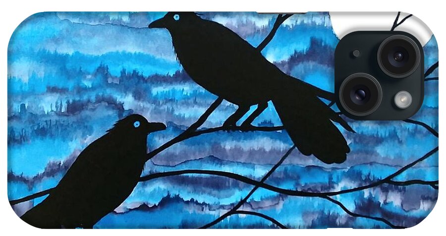 Ravens iPhone Case featuring the mixed media Two Ravens by Laurie Anderson