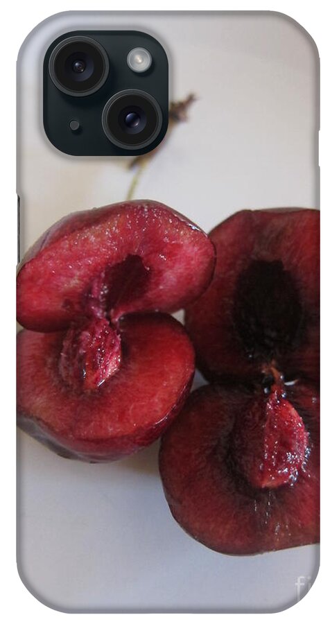 Art iPhone Case featuring the photograph Two Sliced Cherries by Funmi Adeshina