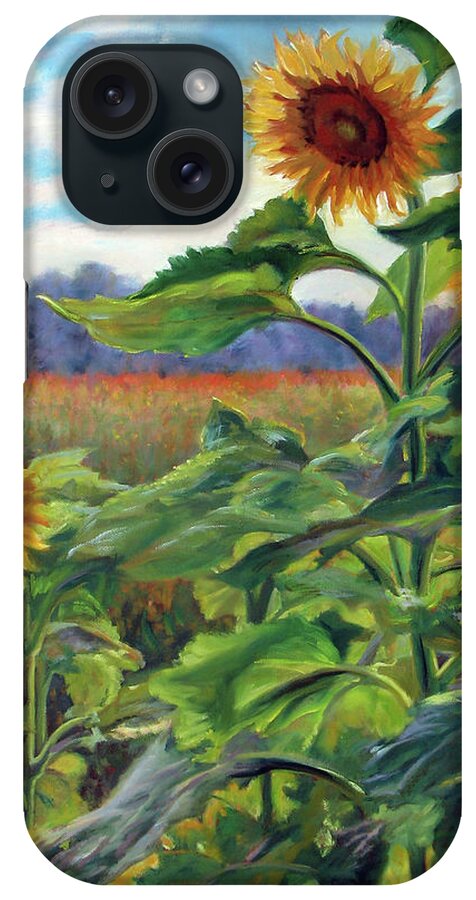 Sunflowers iPhone 15 Case featuring the painting Two Sunflowers by Marie Witte