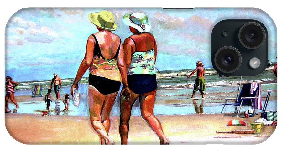 Women iPhone Case featuring the painting Two Women Walking On The Beach by Stan Esson