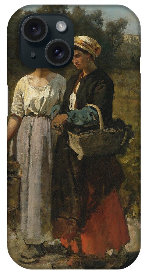 Jules Breton iPhone Case featuring the painting Two Young Women picking Grapes by Jules Breton