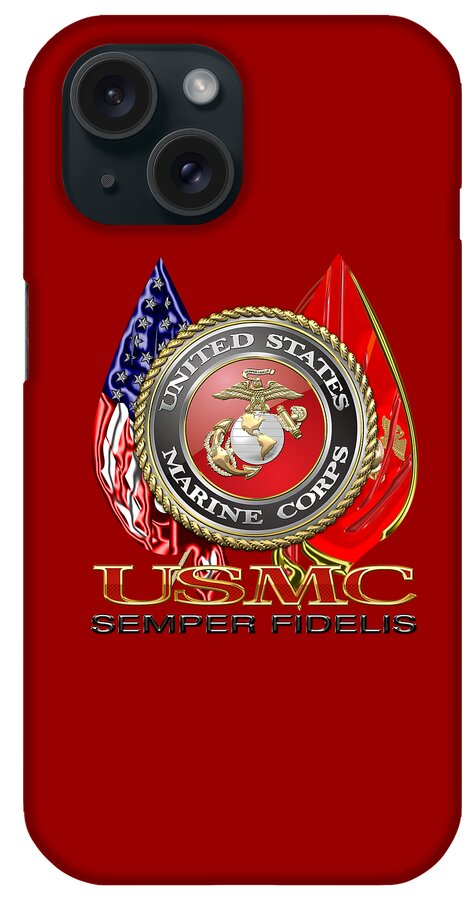 'military Insignia & Heraldry 3d' Collection By Serge Averbukh iPhone Case featuring the digital art U. S. Marine Corps U S M C Emblem on Red by Serge Averbukh