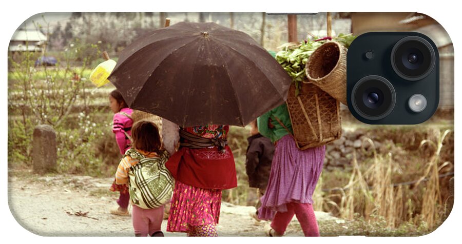 Vietnam iPhone Case featuring the photograph Umbrella Children Vietnamese by Chuck Kuhn