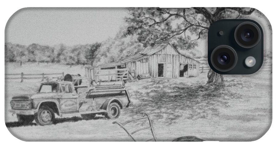 Landscape iPhone Case featuring the drawing Uncle Wayne's Farm by Genie Morgan